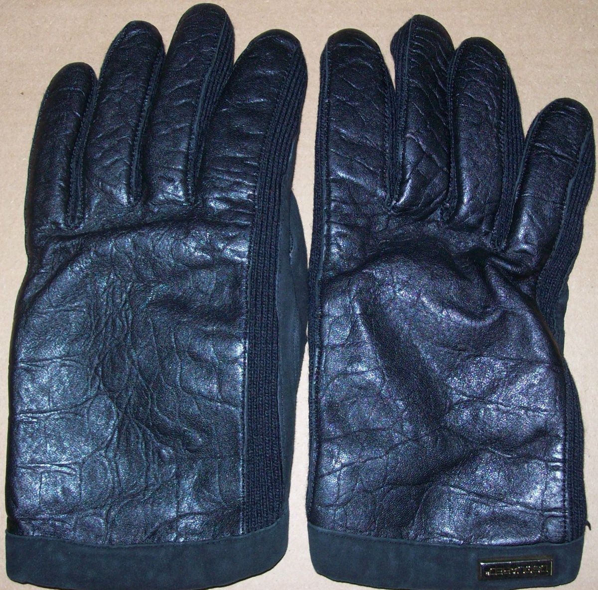 DSquared2 Leather Gloves Black cashmere lined croc crocodile embossed