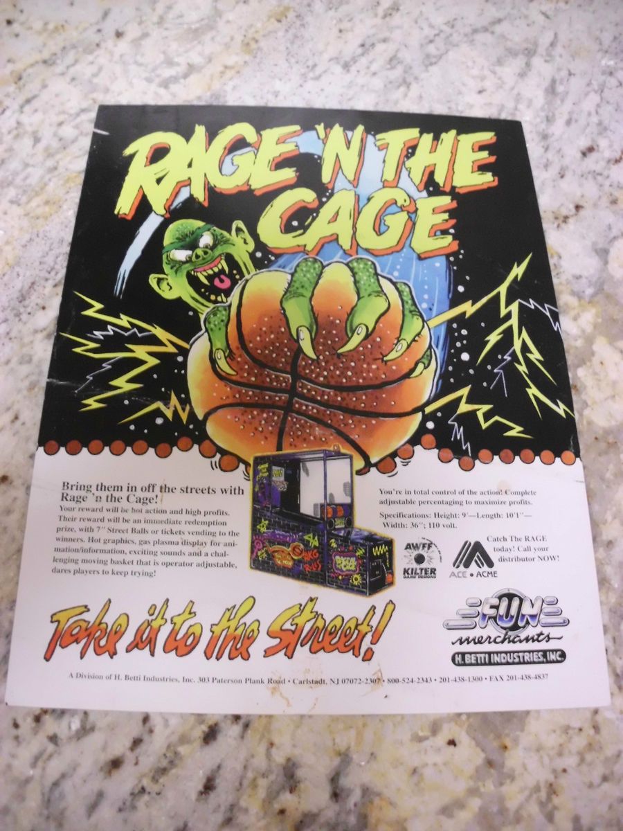  Vintage Rage N The Cage Basketball Shooting Arcade Game Flyer