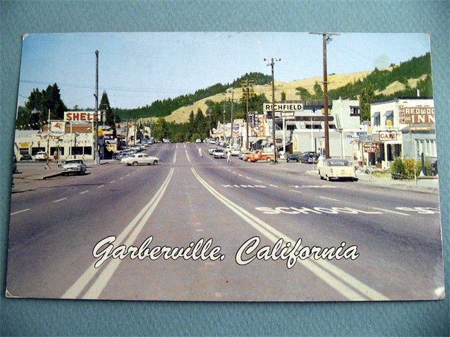 Town View Garberville California CA Vintage Postcard Old Cars Signs