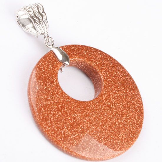 Goldstone Gemstone Donut Bead Pendant Dangle Earrings Jewelry Set