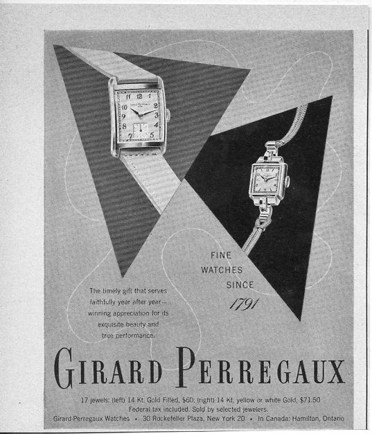 Original 1949 Vintage Ad Girard Perregaux Wrist Watches Ladies Watch .