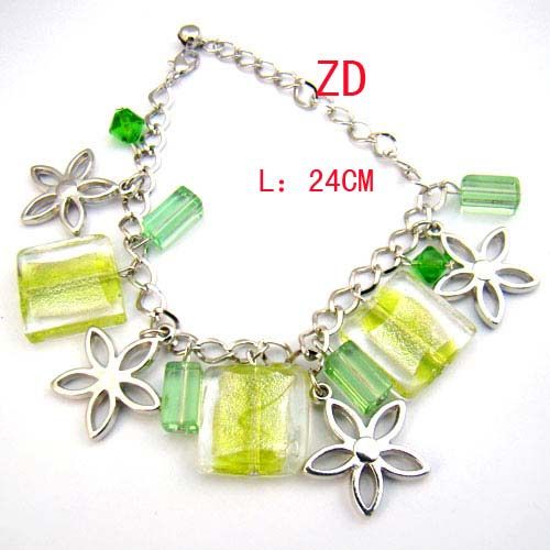 A0236 Green Glass Crystal Bead Candy Flower Bracelet
