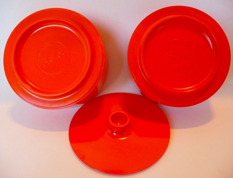 Vintage Heller Bowls with Lid Set Orange Mod Pop Massimo Vignelli Made