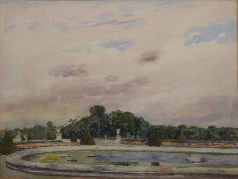 William Henry Hyde Watercolor Landscape With Fountain Signed