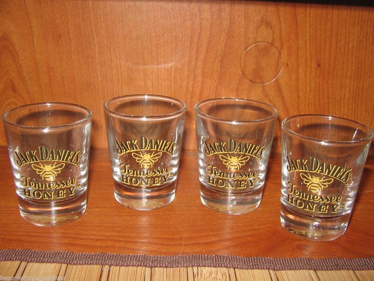   Tennessee Honey Bee Logo Whiskey Shot Glasses Set of 4 Bar Liquor