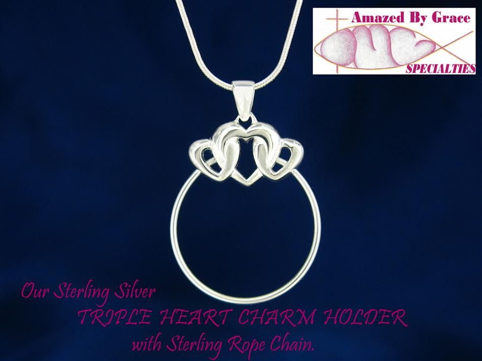 sterling silver triple heart charm holder necklace