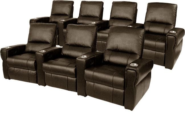Pallas Home Theater Seating 7 Leather Seats Power Recliner Brown