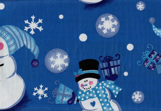 Snowman Vinyl Tablecloth Blue White Christmas Gifts Rectangle Flannel