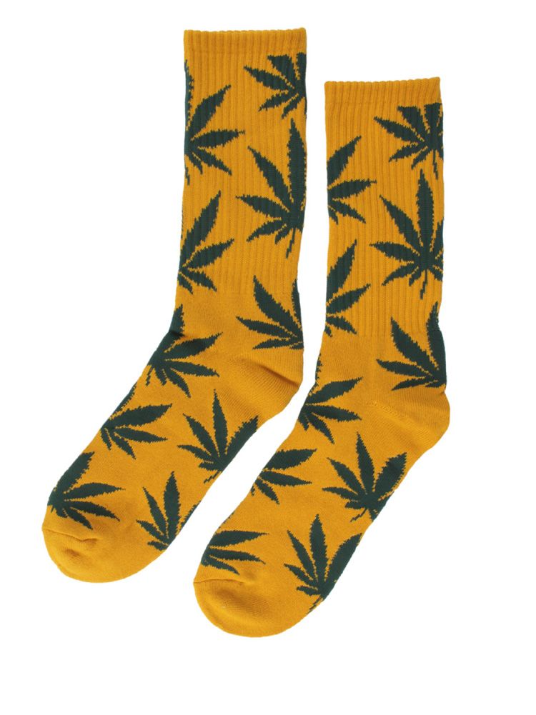 HUF Clothing Plantlife Cannabis Cotton Socks Yellow Green 1 Pair New