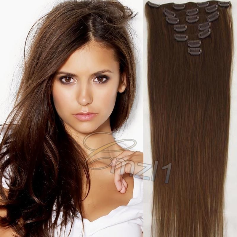 Siren Clip in Human Hair Extensions Brown Real Hair 15 7pcs 70g 6 New