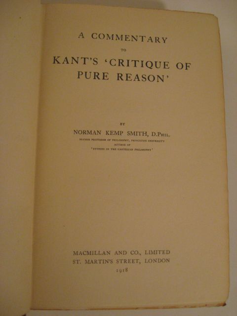 1918 Commentary Immanuel Kants Critique of Pure Reason