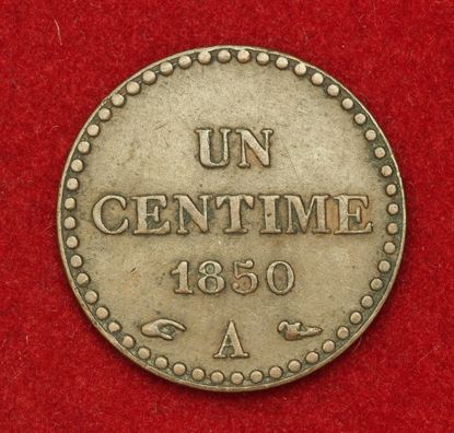 1850 France 2nd Republic Beautiful Copper Centime Coin VF