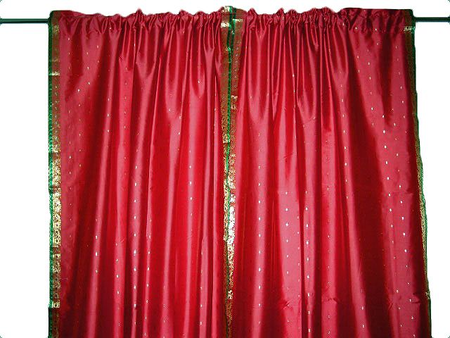 Sari Curtain Drapes Panels India Silk Saree Curtains Red Green