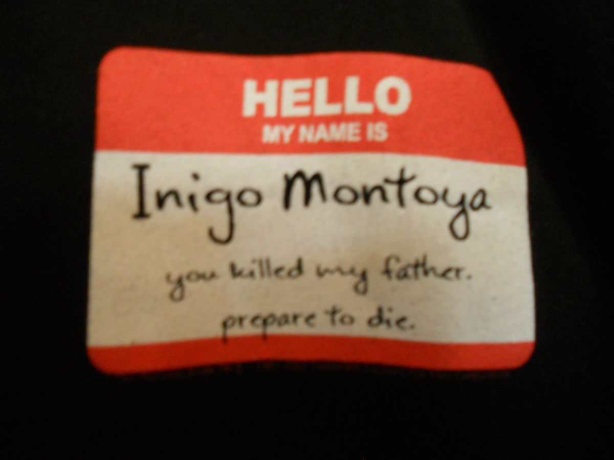 PRINCESS BRIDE Hello My Name is Inigo Montoya Adult Black T shirt size
