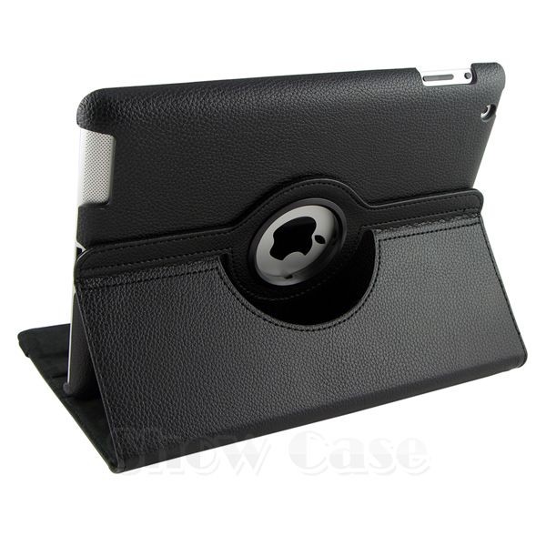 360 Rotating Black iPad2 iPad3 PU Leather Case Smart Cover Stand