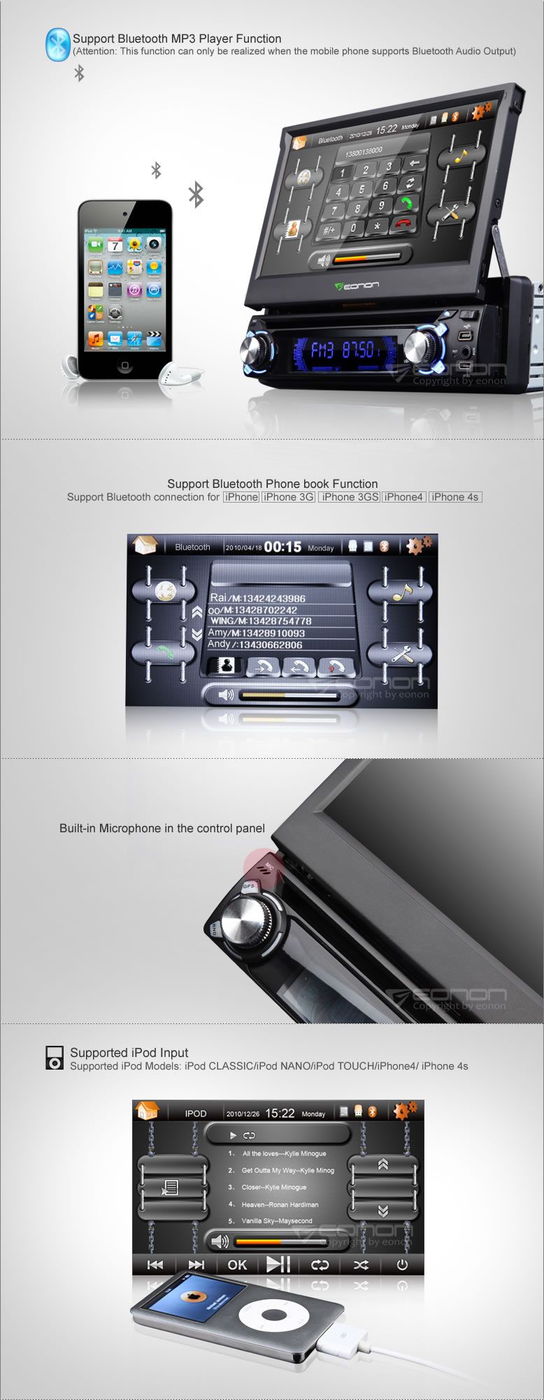 D1310 Eonon 7 HD LCD 1Din in Car FM Stereo iPod iPhone DVD Player