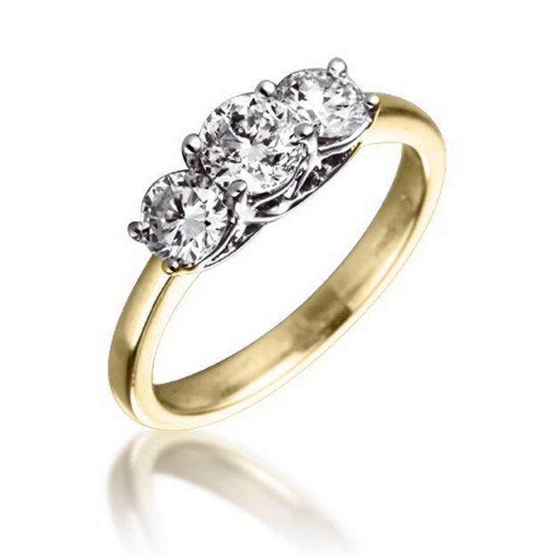  Engagement Ring 1 Carat Total Weight 3 Diamonds 18K Yellow Gold