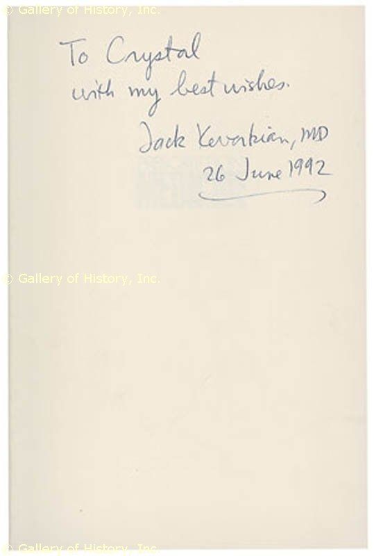 Dr Jack Kevorkian Book Signed 06 26 1992