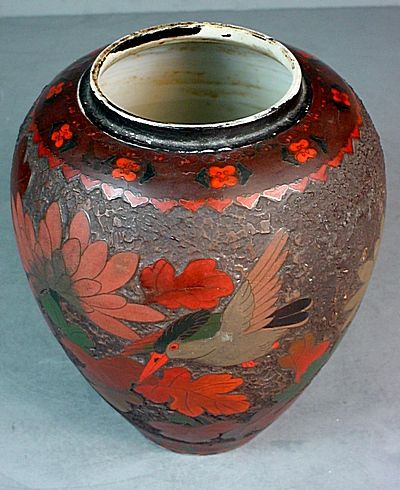Antique Japanese Totai Shippo Tree Bark Cloisonne Vase