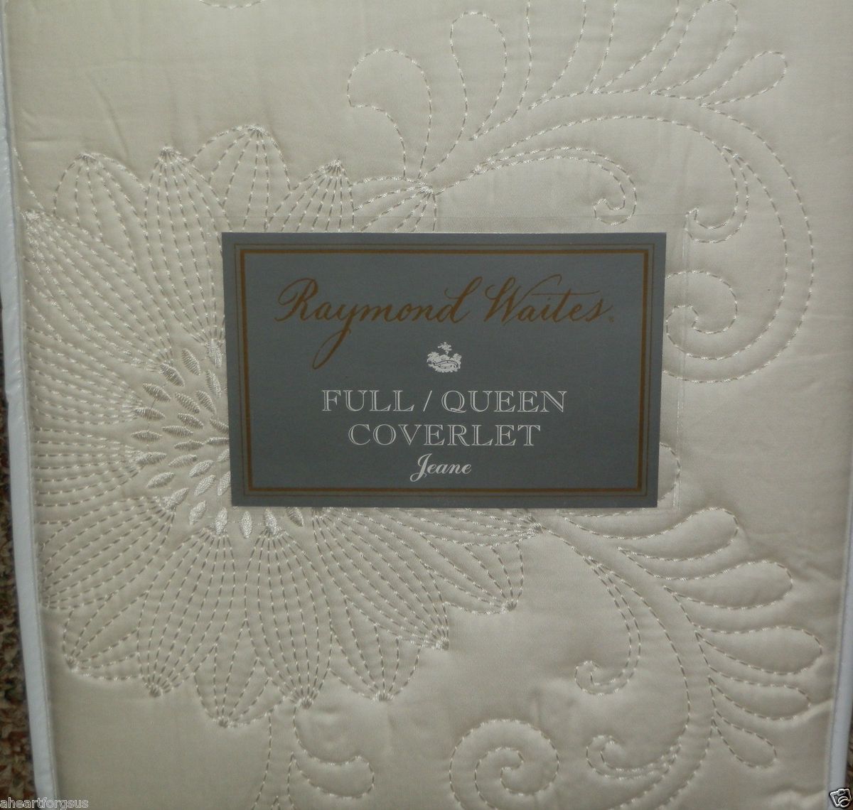 RAYMOND WAITES JEANE FULL / QUEEN QUILT COVERLET OFF WHITE FLORAL LEAF