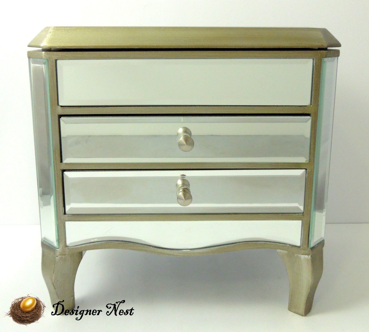Mirror Mirrored Jewelry Box Chest Champagne by Bella Lux