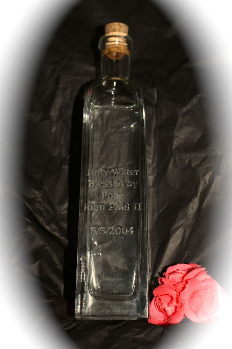 Blessed by Pope John Paul II Holy Water COA Big Exclusive Engraved Bottle  