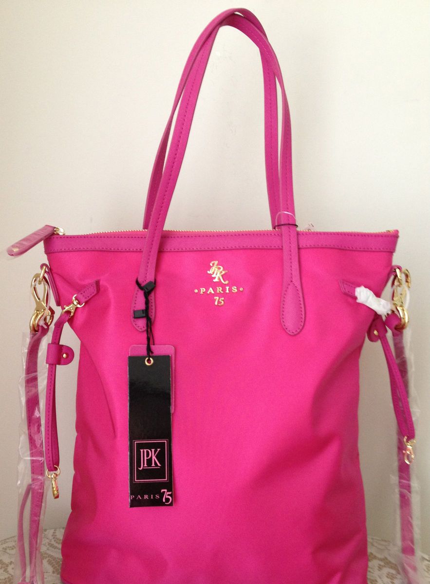 JPK Paris 75 Nylon Leather N s Shopper Bag Purse Tote Satchel Hot Pink $240  