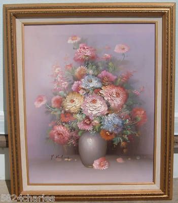 Flower Vase Original Oil Painting Signed P Keeling Still Life