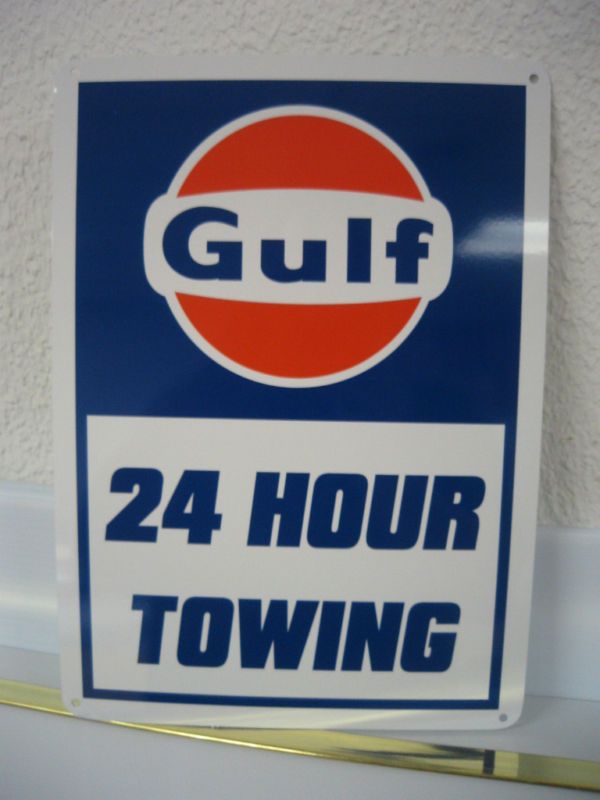 GULF 24 HOUR TOWING Pump SIGN GASOLINE Service Station Mechanic Free