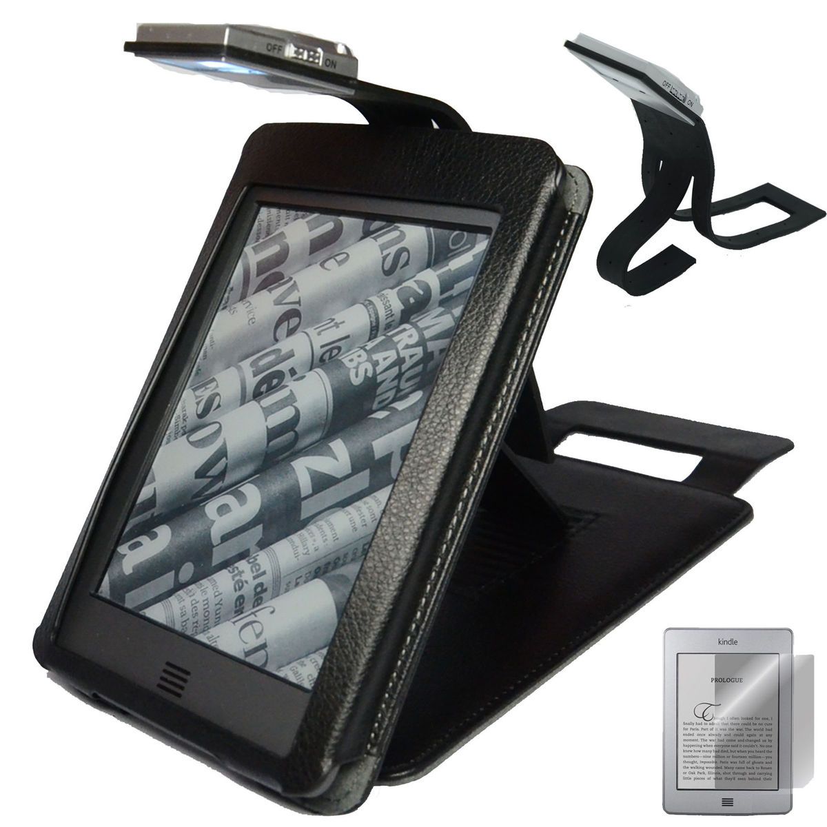 KINDLE TOUCH BLACK COVER CASE STAND WITH READING LIGHT LIGHTED SCREEN