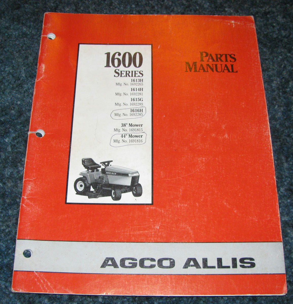 1600 Series Lawn Garden Tractor Mower Parts Manual Catalog