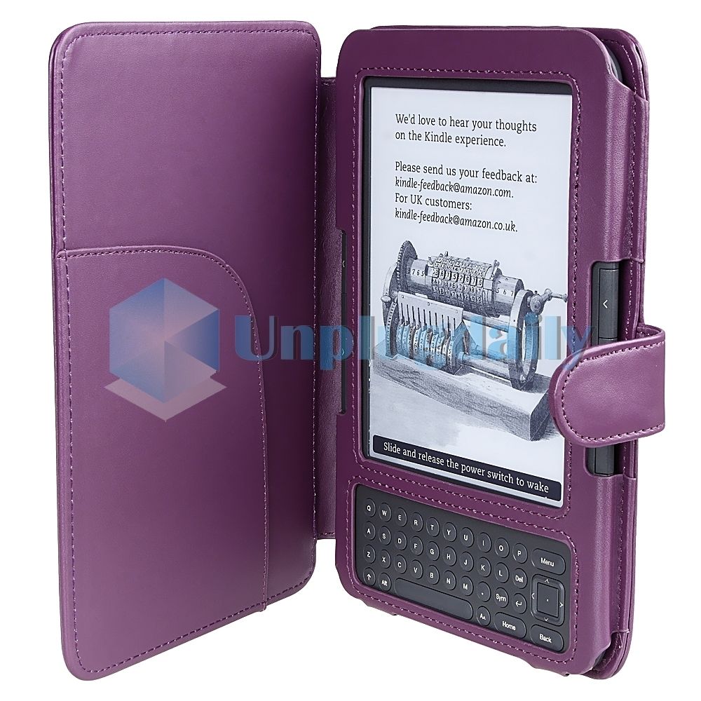 Purple Leather Carry Skin Case Cover Pouchfor  Kindle 3 3G