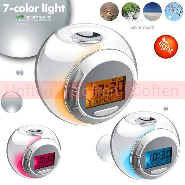 Color LED Light Alarm Clock with Nature Sound Timer Thermometer