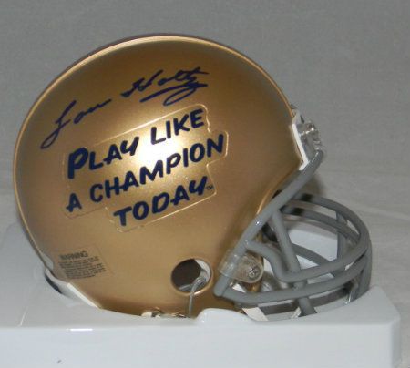 LOU HOLTZ SIGNED AUTO NOTRE DAME PLAY LIKE A CHAMPION TODAY MINI