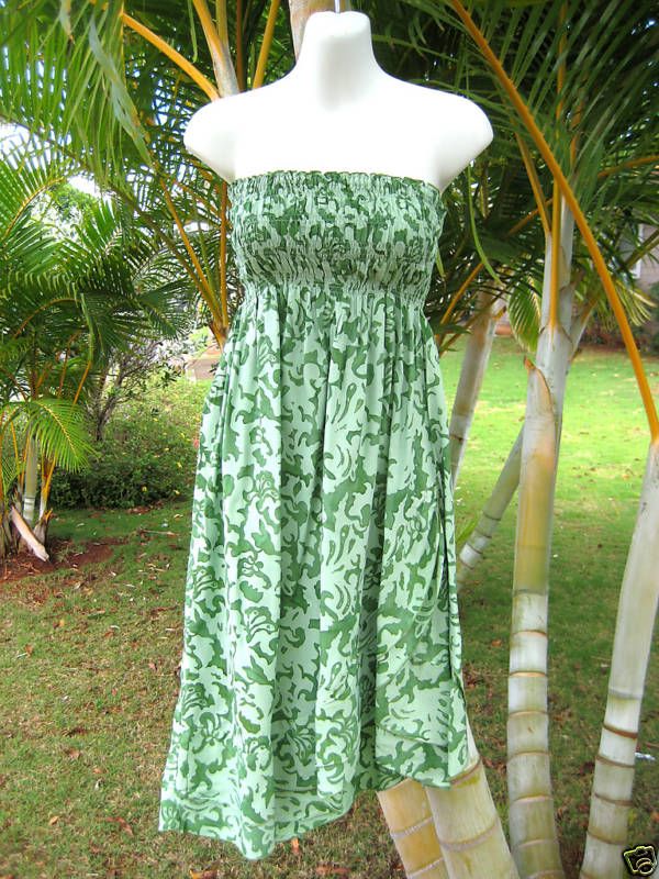 Green Floral Strapless Diagonal Ruffle Hem Luau Dress