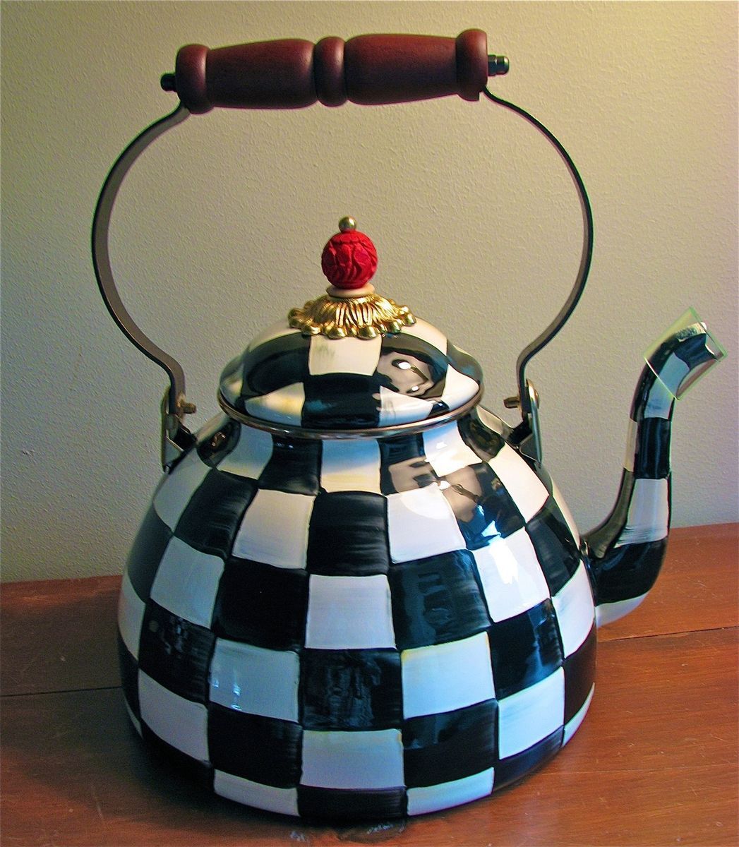 New Mackenzie Childs Courtly Check Large 3 Qt Tea Kettle Perfect Gift