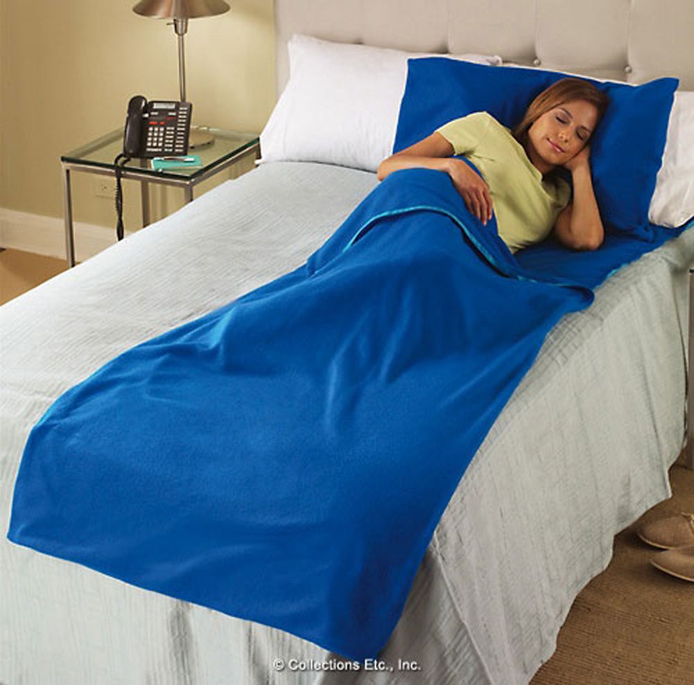 Microfiber Sleeping Bag Bed Sack W/ Pillow Case Travel Home Blue NEW