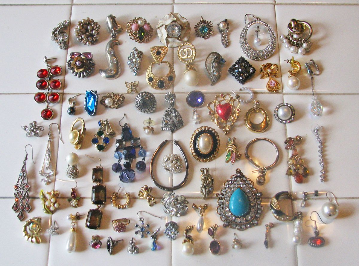 Large 70 PC Lot of Vintage Modern Single Earrings Rhinestones Pearls