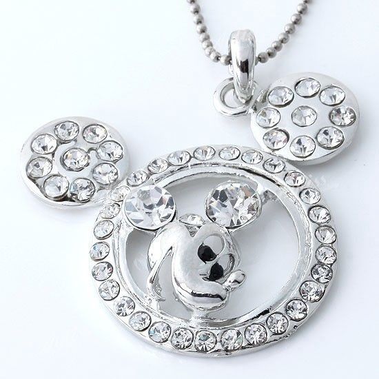 1pc Clear Crystal Zircon Round Mickey Mouse Pendant Fit Chain Gift
