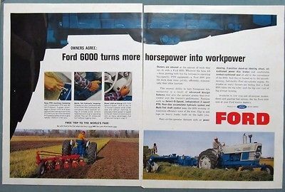 1966 Ford 6000 Tractor 2 Page Ad THE FORD 6000 TURNS MORE HP INTO