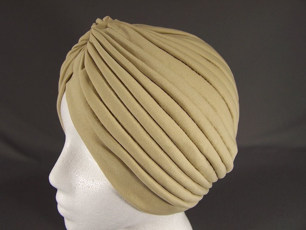 Khaki Tan hair wrap Turban twist pleated womens ladies head cap cover