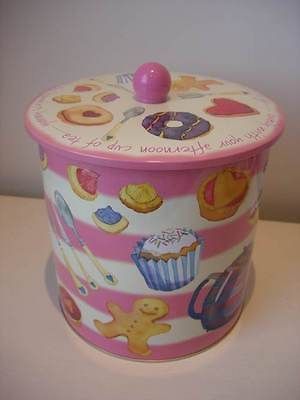 Tea Time Fairy Cup Cake Biscuit Storage Tin Barrel & Air Tight Lid