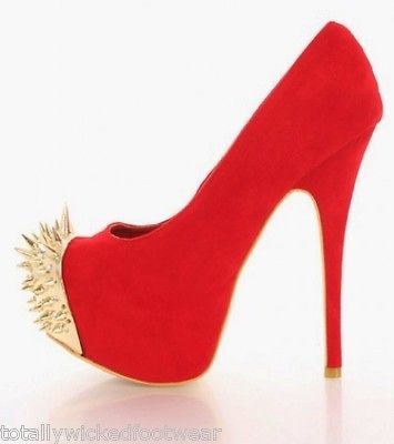 Alba Stella Gold Metal Jeweled Spiked Toe Platform Pump Shoe 6 Bright