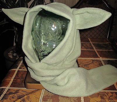 Yoda green fleece winter warm ski ear scarf hoodie hat in 6 sizes