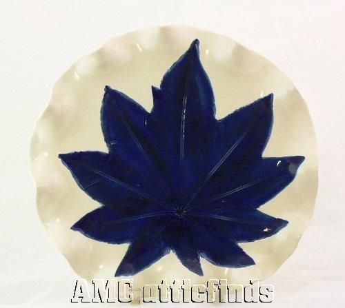 PAT YOUNG Original Blue Castor Leaf Ceramic Plate 12