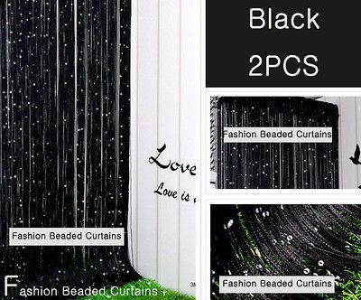 Black Beaded Curtains Panel Fringe Room Divider 2PCS Add Romantic to