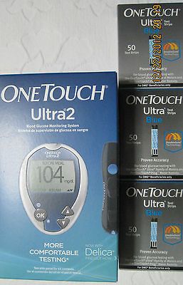 One Touch Ultra Blue 150 Test Strips, Free Glucometer