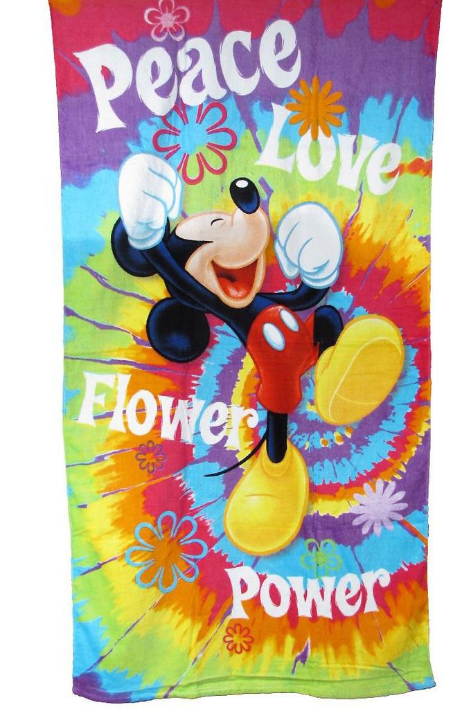 Pixar Mickey Mouse Peace Love Velour Beach Bath Towel Cotton 30x60