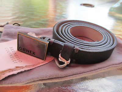 Brunello Cucinelli Gunex belt dark taupe leather MOP stone buckle size