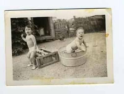 Babies & Metal Wash Tub Photo & Chickens in the Yard Milk Can Pottery
